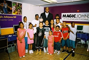Magic Johnson working with the AIDS foundation  (http://magicjohnsoncec.faithweb.com/ () ())